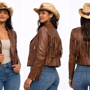 Western Fringe Faux Leather Jacket